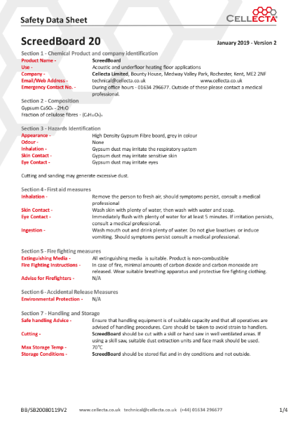 ScreedBoard 20 Safety Data Sheet