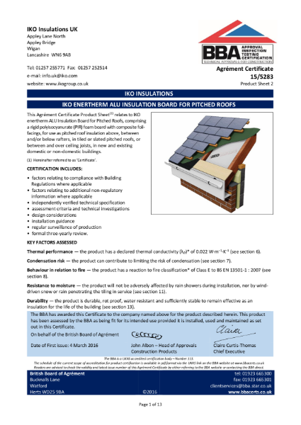 15/5283_2 IKO Enertherm ALU Insulation Board for Pitched Roofs