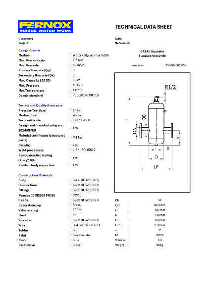 33006236 CA1 Air Sep STD DN50 Datasheet