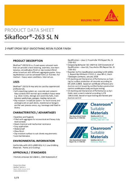 Sikafloor 263 SL N: 2-PART EPOXY SELF-SMOOTHING RESIN FLOOR FINISH