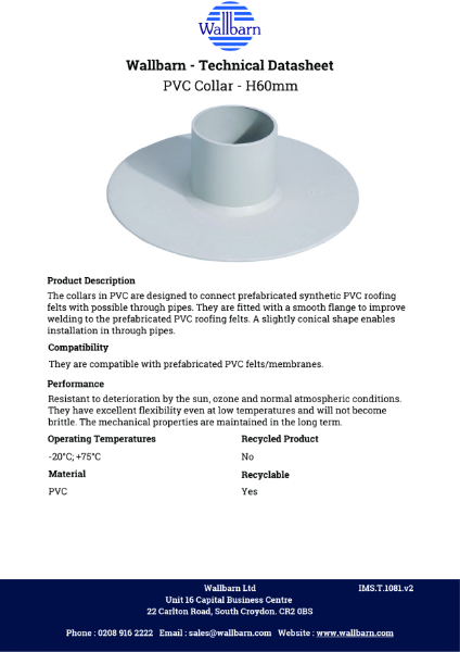 Datasheet - PVC Collar 60mm(H)