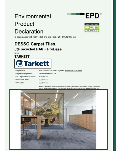 EPD - DESSO Carpet Tiles, 0% recycled PA6 + ProBase