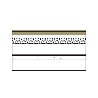 Ground bearing floor with timber sheeting, battens, screed, mineral wool insulation, concrete slab and rigid board insulation