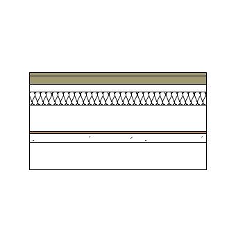 Ground bearing floor with timber sheeting, battens, screed, mineral wool insulation, concrete slab and rigid board insulation