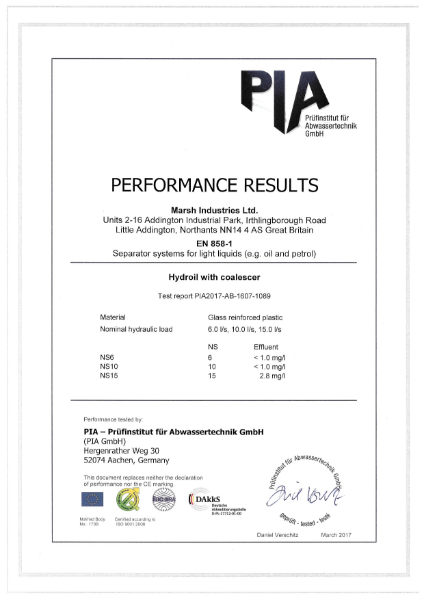 Hydroil Separator Performance Results