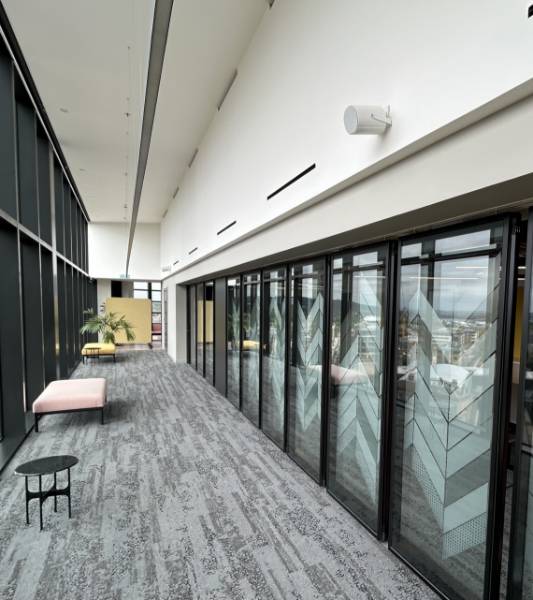 Dorma Variflex Glass Semi automatic Acoustic moveable wall - Edinburgh law firm