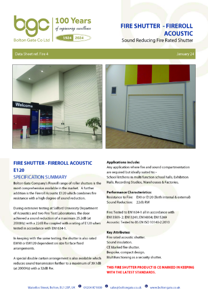 Fire Shutter - Fireroll Acoustic - Acoustic Rated and Fire Resisting Roller Shutter