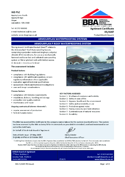 BBA Certificate - IKO Armourplan P