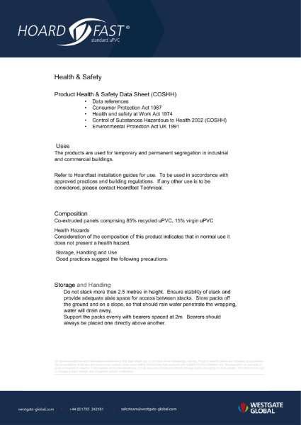 Hoardfast uPVC Floor to Ceiling - Health & Safety