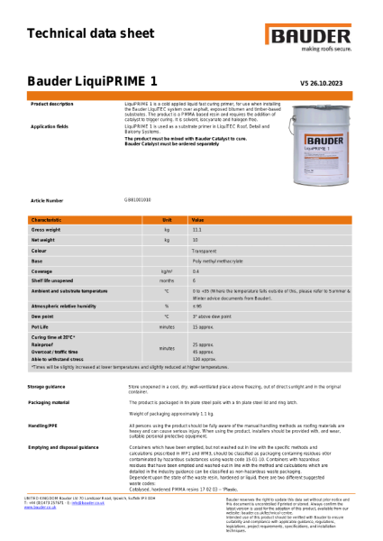 Bauder LiquiPRIME 1 - Technical Data Sheet