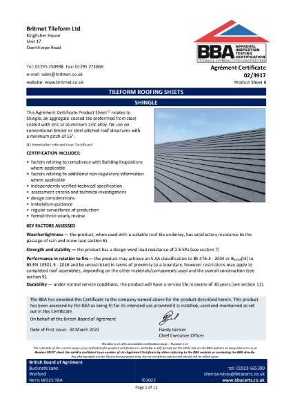 BBA Agrément Certificate