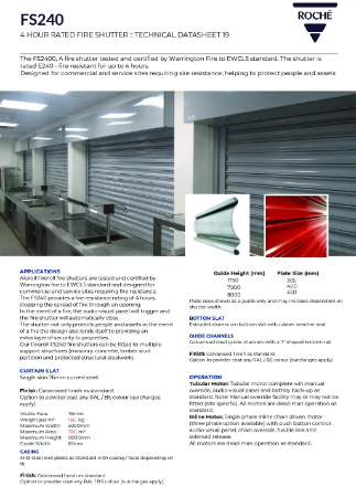FS240 Fire Shutter Product Datasheet