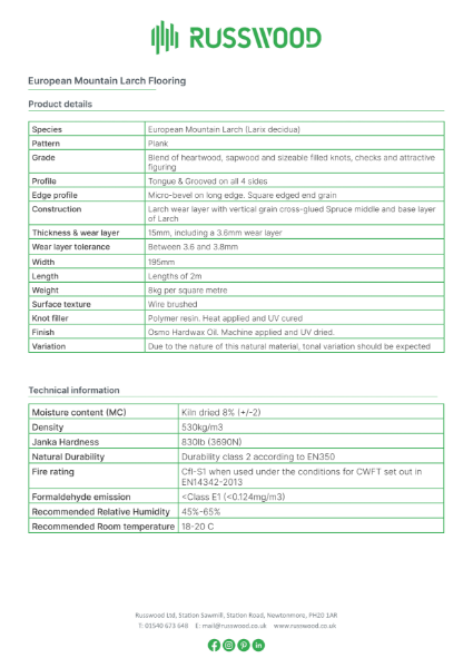 European Mountain Larch Datasheet