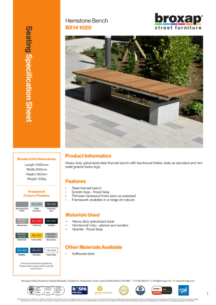 Hemstone Bench Specification Sheet