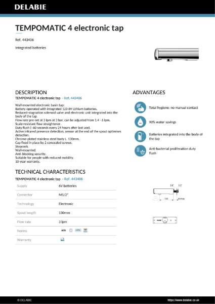 TEMPOMATIC 4 electronic tap Data Sheet – 443406