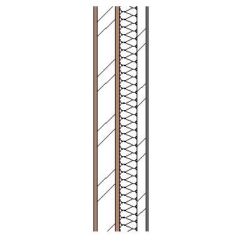 Cement bonded particleboard panel with metal frame, weather barrier, particleboard insulation, steel frame and plasterboard lining