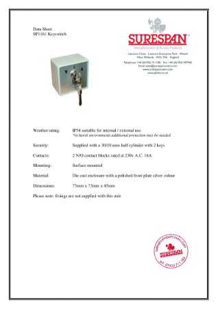 SP1161 Keyswitch - Internally Rated Key Switch (1)