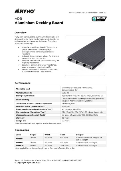 ADB Aluminium Decking Board - Datasheet
