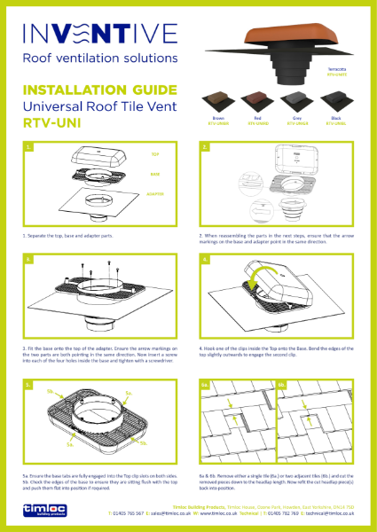 Installation Advice for Universal Roof Tile Vent RTV-UNI