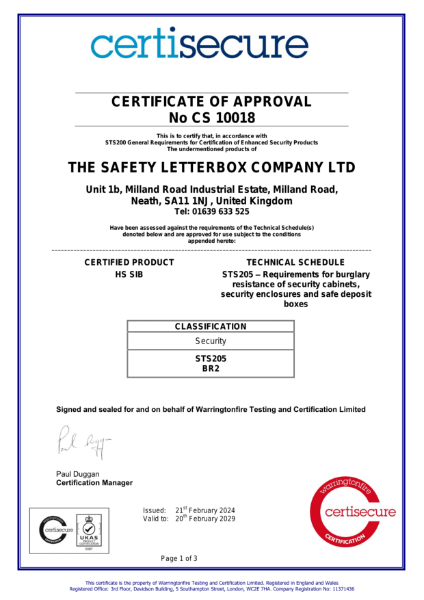 Certisecure Certificate of Approval (SIB)