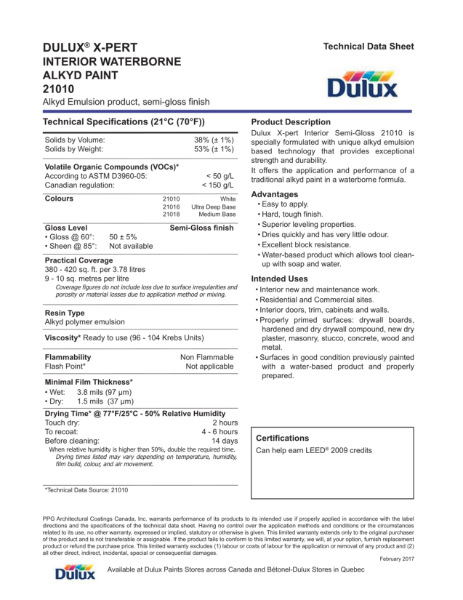 Dulux® X-Pert Interior Waterborne Alkyd Paint 21010