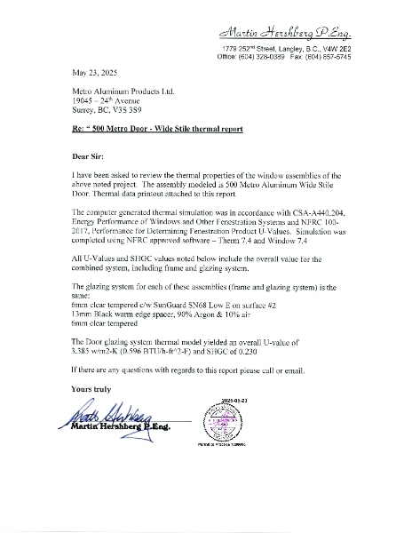 500 Series Door - Thermal Report