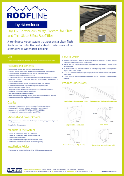 Timloc Building Products Continuous Dry Fix Verge System Datasheet