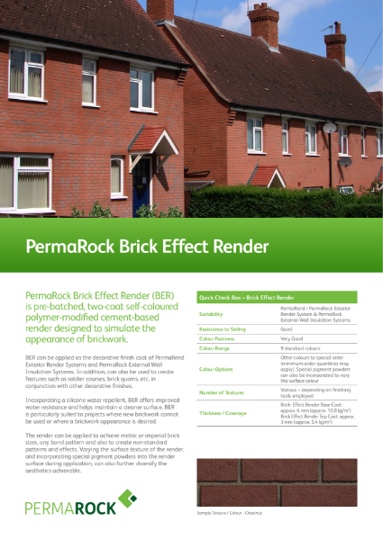 PermaRock Brick Effect Render (two-coat self-coloured polymer-modified cement-based render used to replicate brickwork)