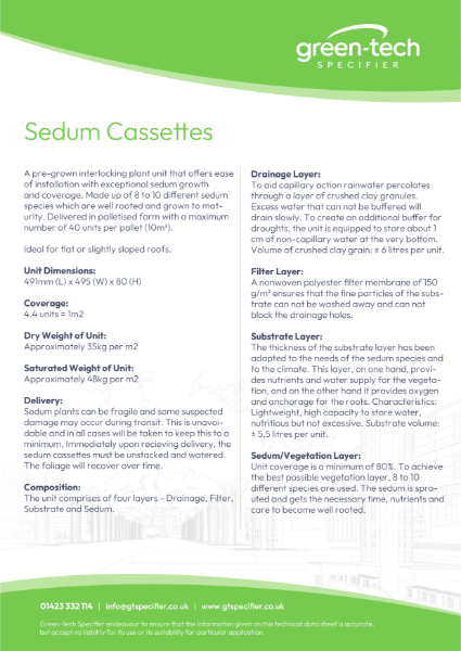 GT Sedum Cassette Data Sheet