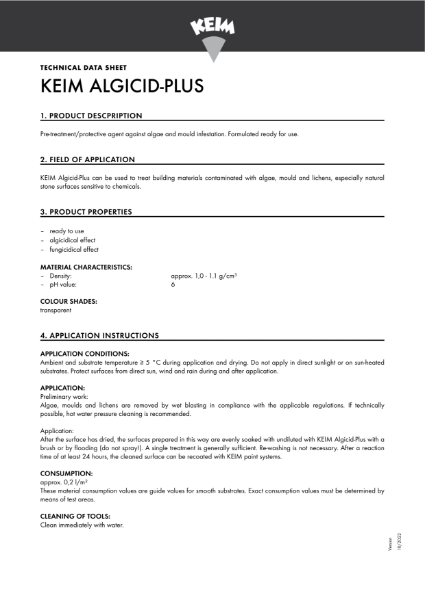 Keim Algicid-Plus Technical Data Sheet