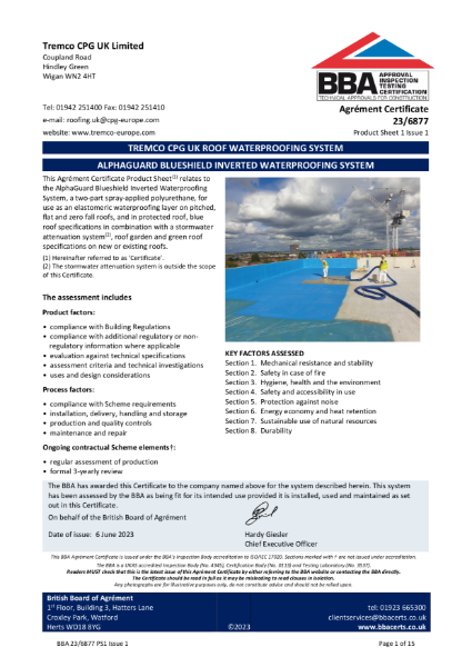 BBA Agrément Certificate | AlphaGuard Blueshield Inverted Waterproofing System