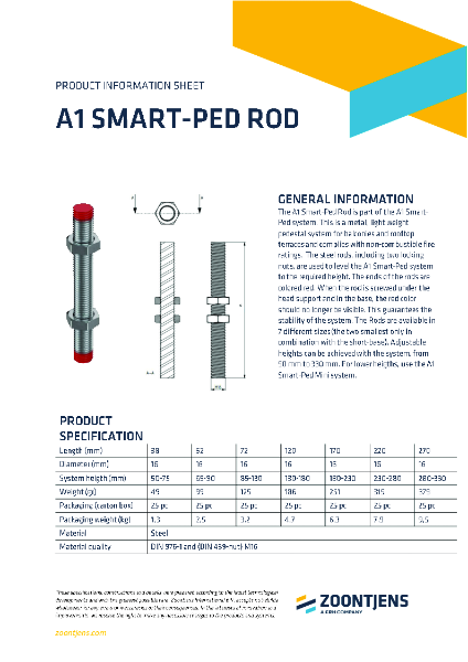 A1 Smart-Ped Rod Product Information Sheet