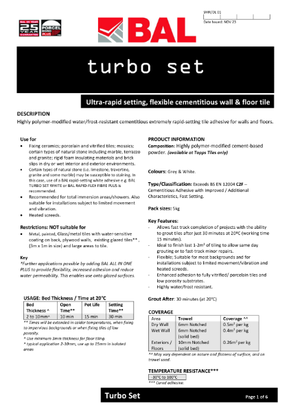 BAL Turbo Set Technical Datasheet