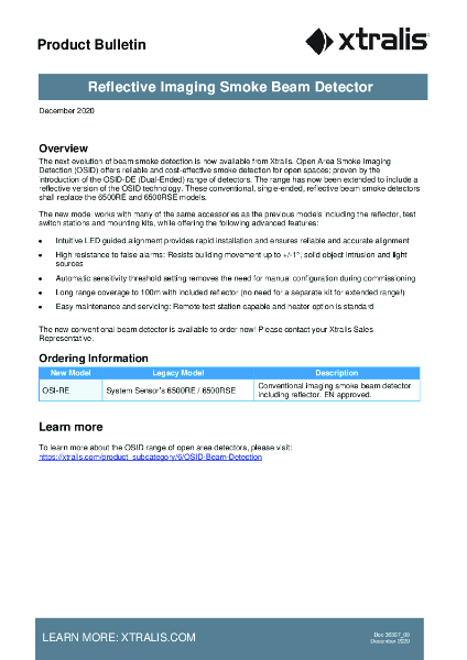 XTRALIS OSID Reflective Beam Product Bulletin