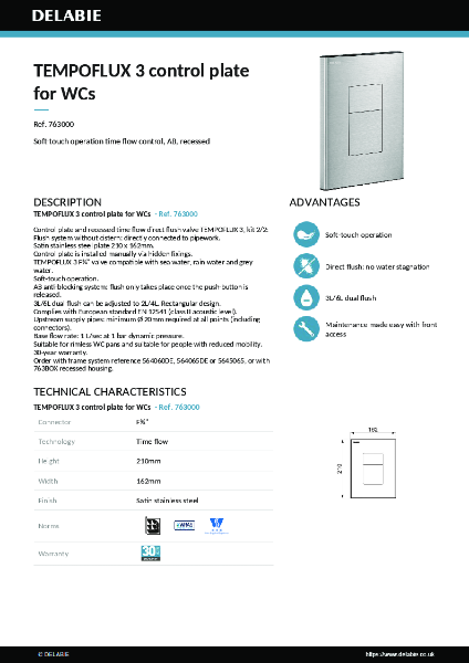 TEMPOFLUX 3 control plate for WCs 763000 data sheet