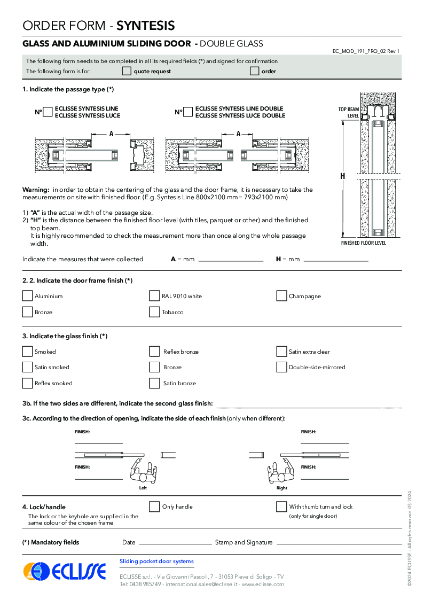 Double Order Form Aluminium Framed Glass Pocket Door