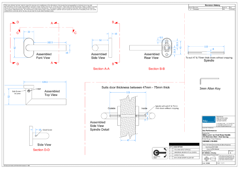 BLU™ - KM960 Mitre Lever Door Handle CAD