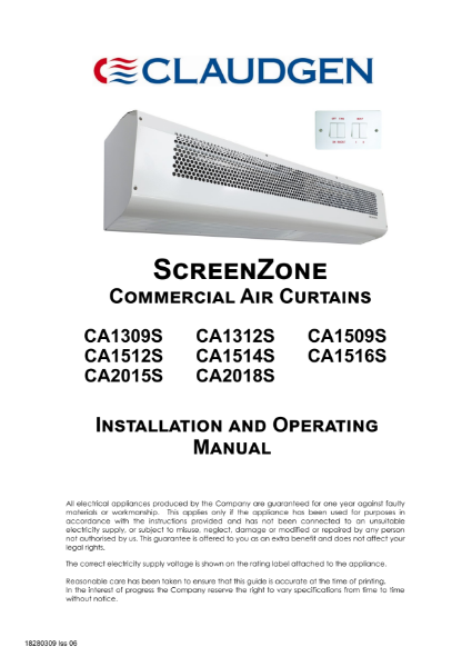 Extra wide air curtain user instructions