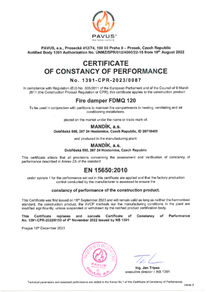 Certificate of constancy of performance