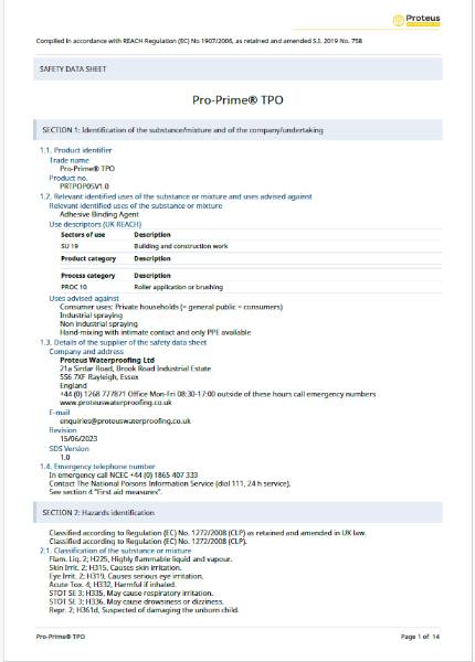 Safety Data Sheet - Pro-Prime® TPO 5 Litre