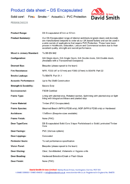 DS Encapsulated - PVC Clad Fire Door - Timber Doorset - NFR, FD30, FD60