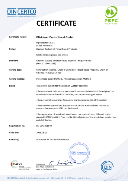 PEFC Group Certificate
