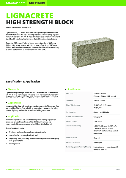 Lignacrete High Strength Datasheet