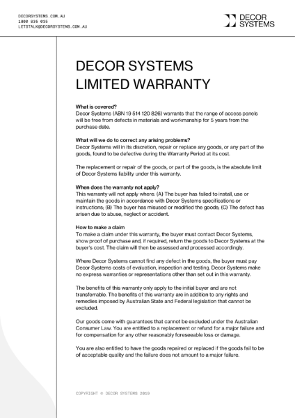 Access Panel Warranty