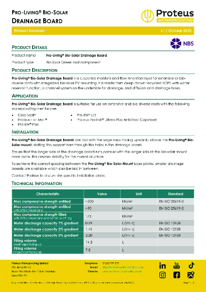 Product Data Sheet - Pro-Living® Bio-Solar Drainage Board