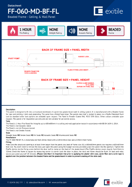 Datasheet - FlipFix Metal Door - Beaded Frame - 1 Hour Fire Rated