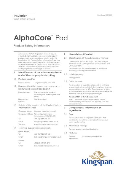 AlphaCore Pad - Product Safety Information - 07/23