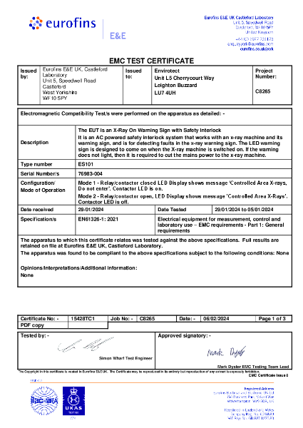 EMC Test Certificate