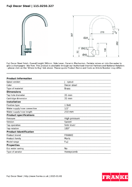 Product Sheet 115.0250.327