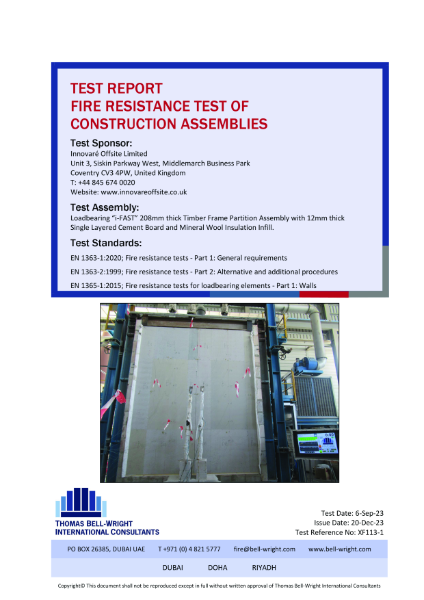 Fire Resistance Testing of Construction Assemblies - 5m High Fully  Loadbearing 194.5mm thick Timber Frame Partition Assembly Testing in Dubai